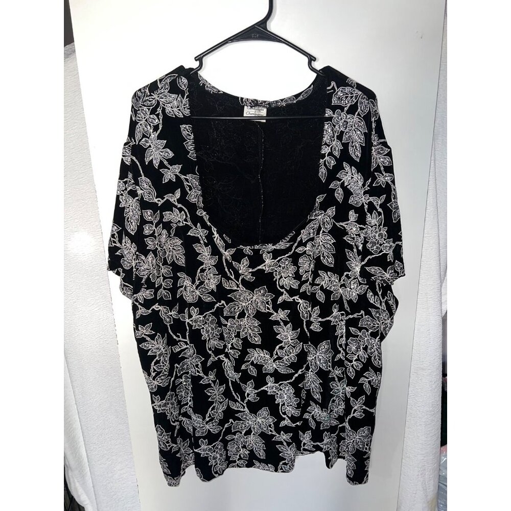 Candlelight & Champagne plus size top size 3X? 4X? black leaves sliver glitter
